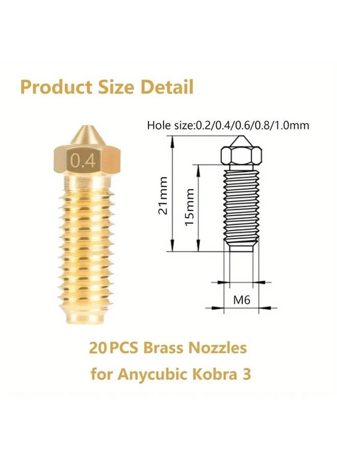 Anycubic Kobra 3 Hot End Nozzle Set 20pcs Including 0 2mm 0 4mm 0 6mm 0 8mm 1 0mm - Image 3
